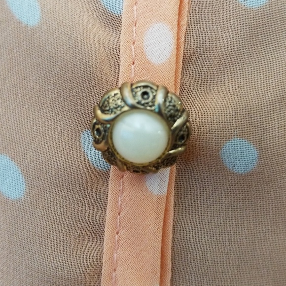 Peach Chiffon Blouse with White Polka Dots - Picture 5 of 7